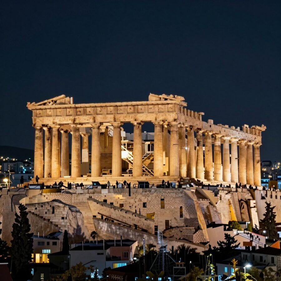 Κόμβος οπτικής ίνας σε ταράτσα με θέα την πόλη